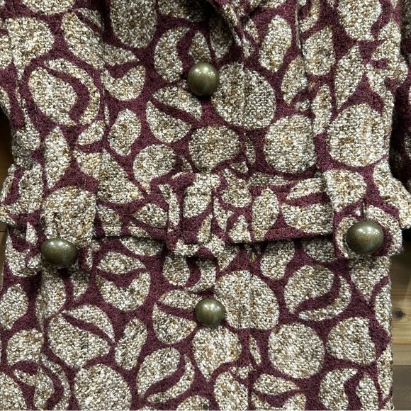 80s Vintage boucle wine beige belted womens winter coat Size 4 - Picture 3 of 14